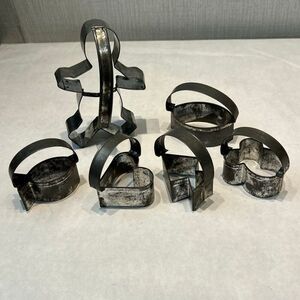 Vtg SET Aluminum Cookie Cutter w/ Handle Metal Heart Fish Mickey Mouse Arrow
